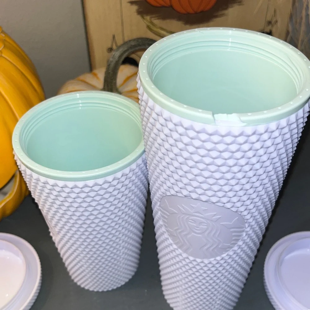 STARBUCKS SPRING 2024 WHITE STUDDED BLING VENTI & GRANDE 24oz / 16oz TUMBLER DUO